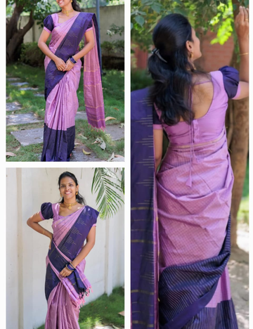 PINK AND BLUE DOUBLE COLOR ARANI SILK SAREE