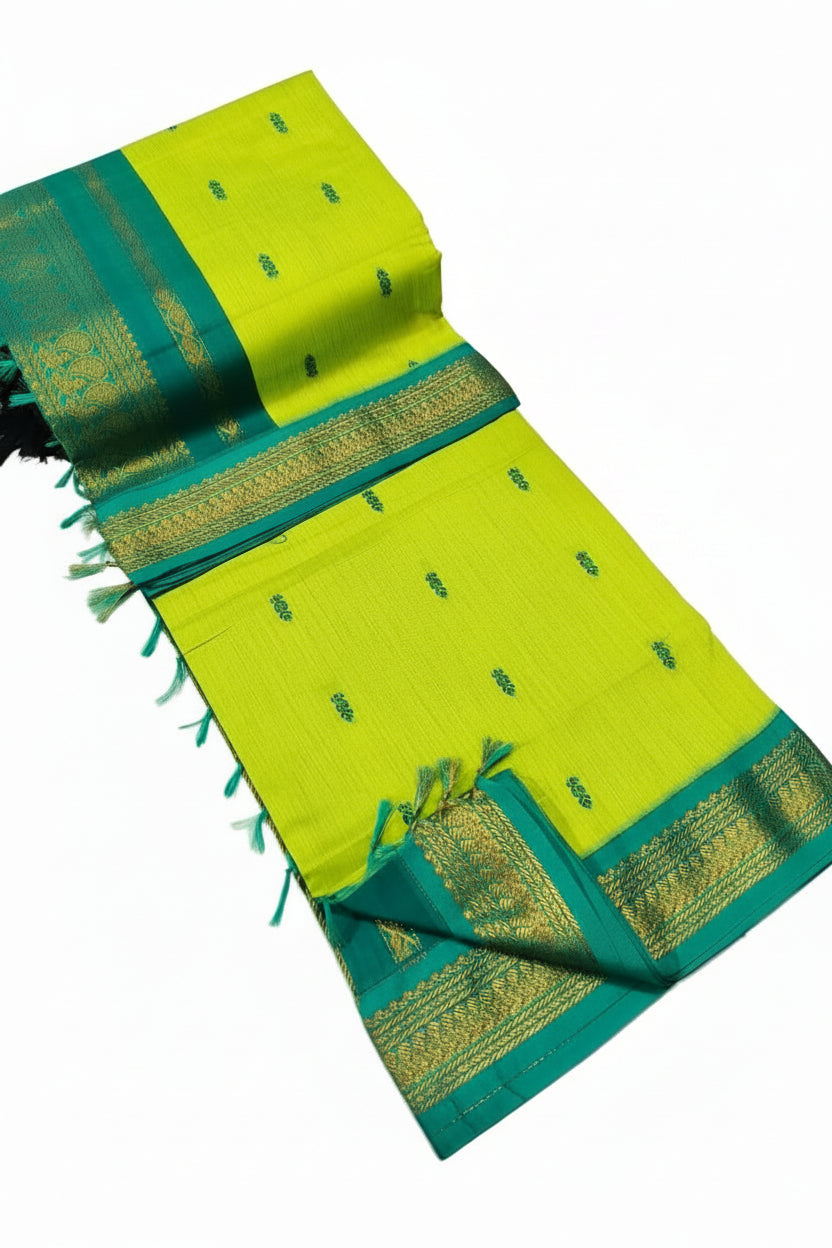 LIGHT GREEN WITH RAMA GREEN KALYANI COTTON SAREE
