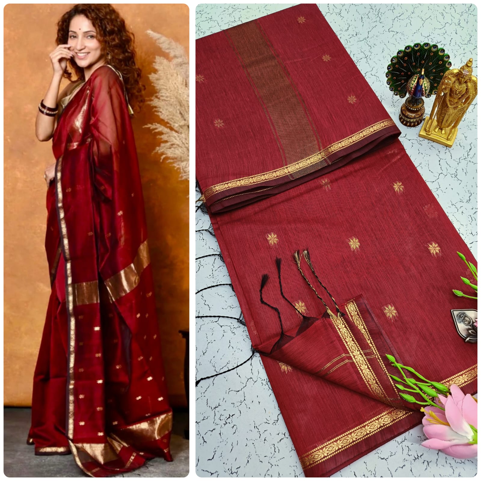 MEROON COLOUR MAHESHWARI COTTON SAREE