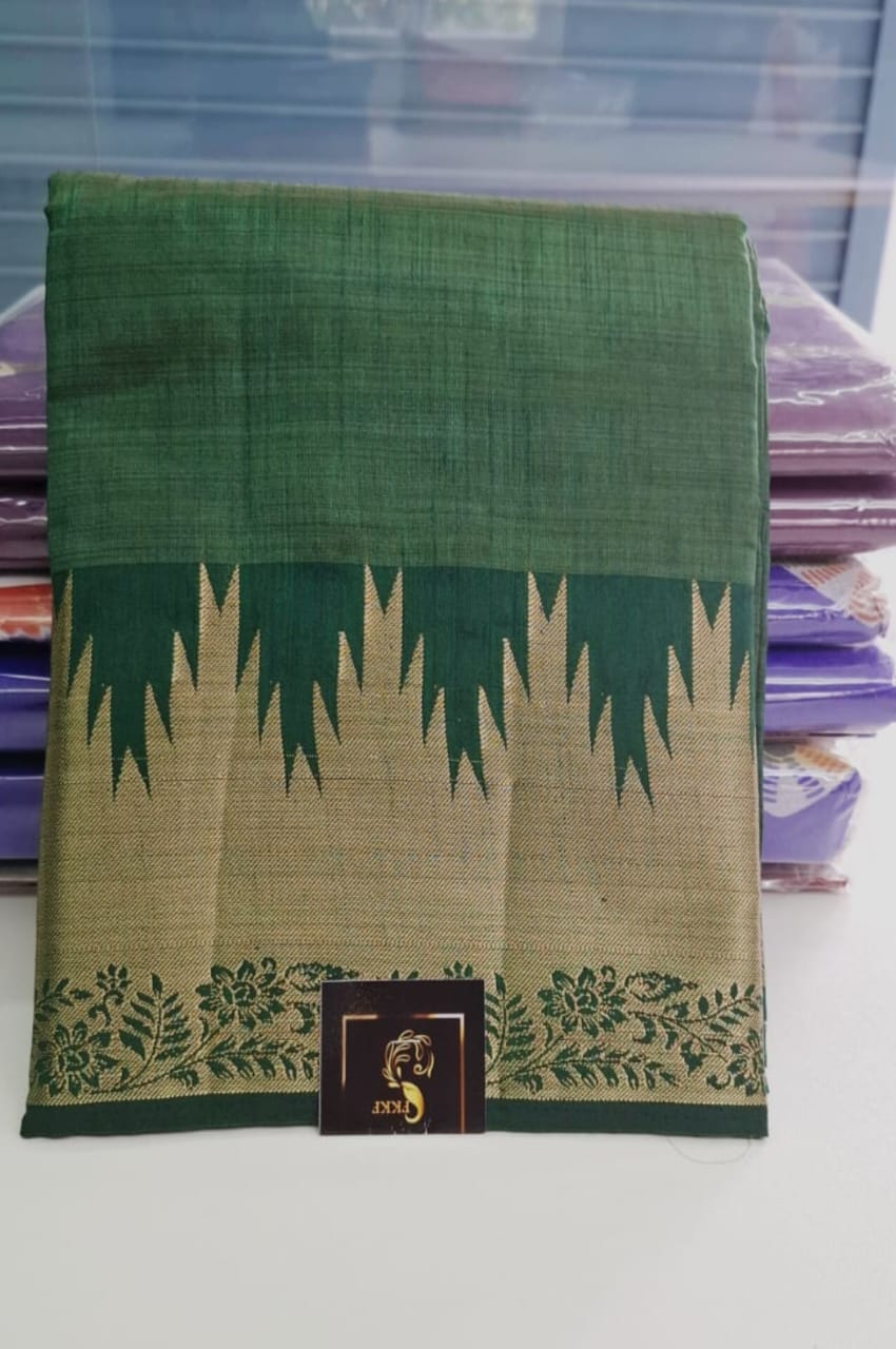 Leaf Green Colour Tussar Silk Saree