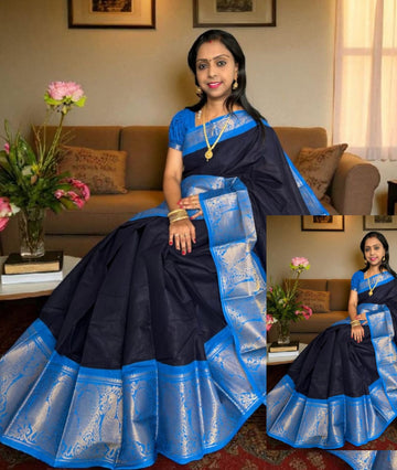 Darkblue with Skyblue Mayuri Cotton Saree