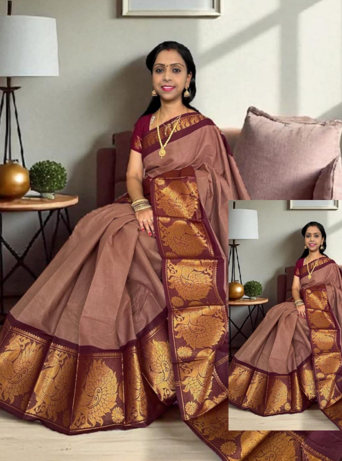 Brown with Marron Mayuri Cotton Saree