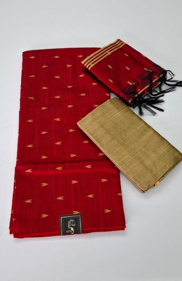 Red Raw Silk Salwar Material
