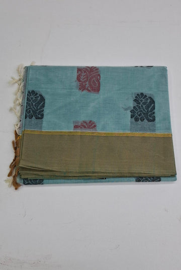 Light Sky Blue with Brown Negamam Cotton Saree