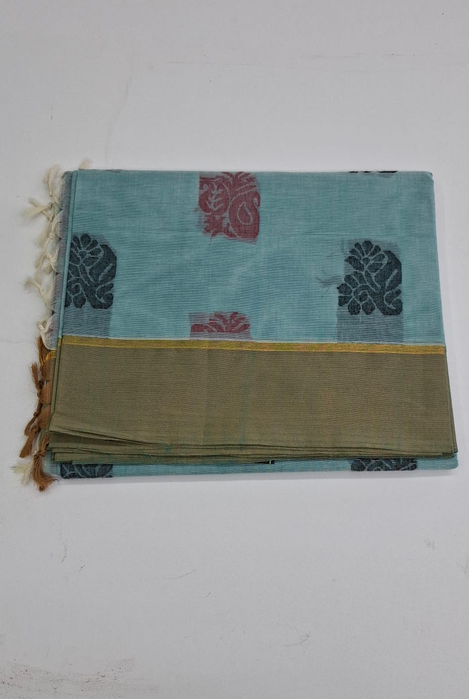 Light Sky Blue with Brown Negamam Cotton Saree