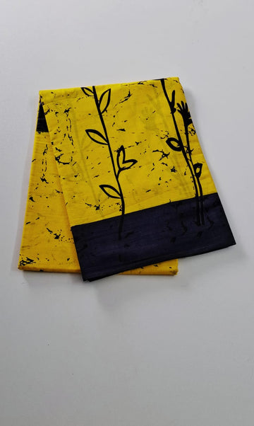 Yellow With Black Mul Mul Cotton Saree