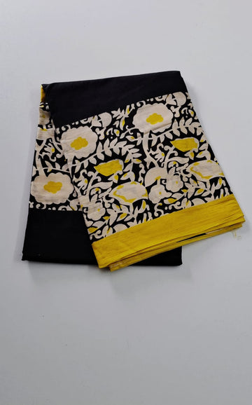 Black With Yellow Mul Mul Cotton Saree