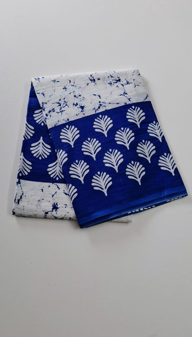 White With Blue Mul Mul Cotton Saree