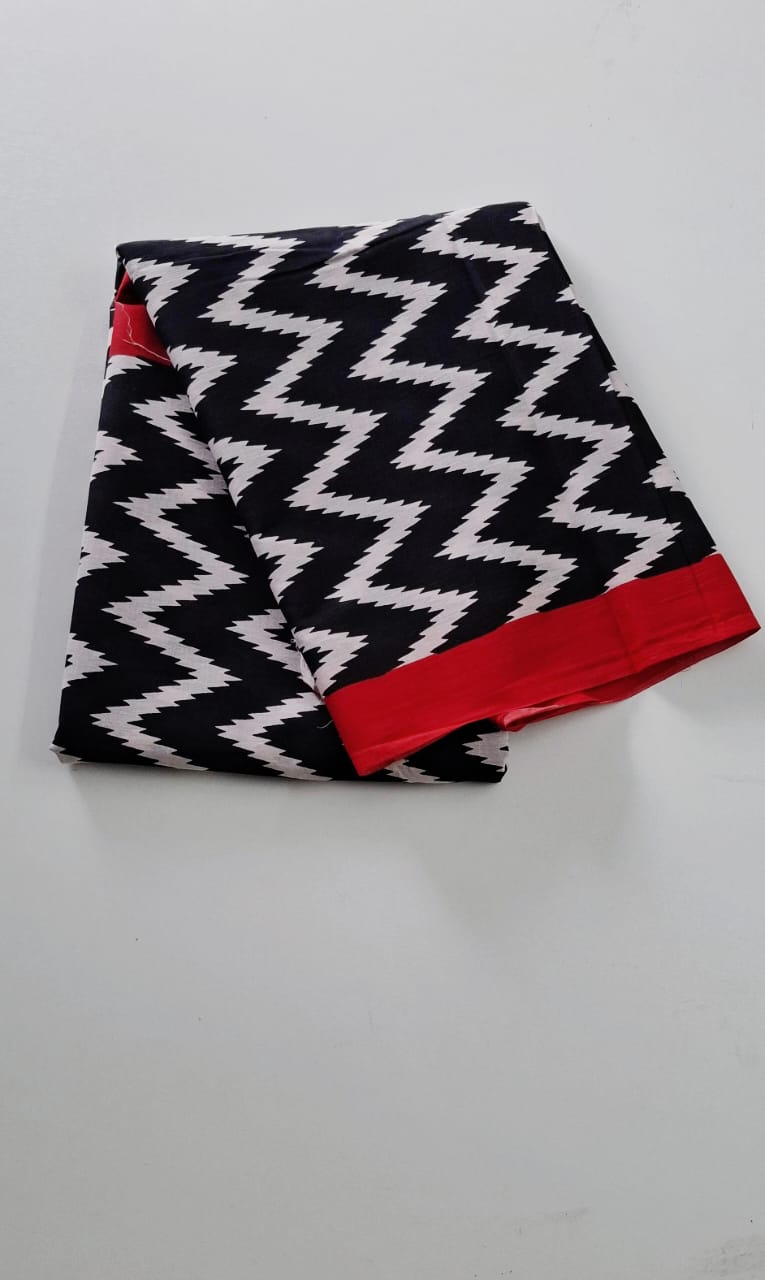 Black With Red Mul Mul Cotton Saree