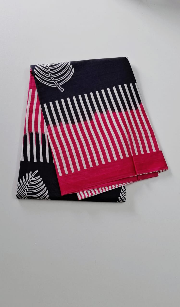 Black With Pink Mul Mul Cotton Saree