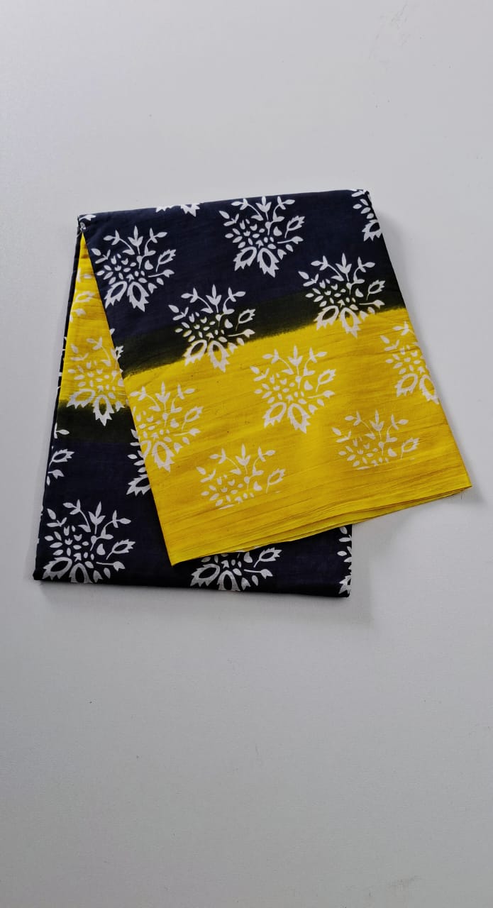 Black With Yellow Mul Mul Cotton Saree