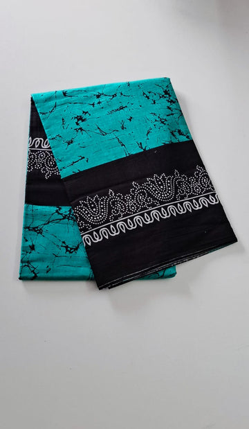 Green With black Mul Mul Cotton Saree