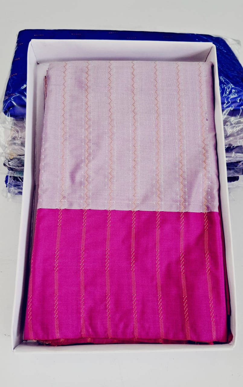 Gray With Pink Arani Silk Saree