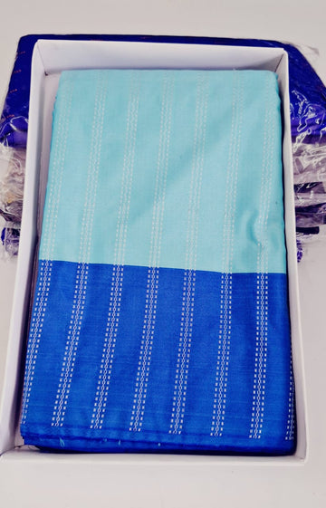 Sky Blue With Ink Blue Arani Silk Saree