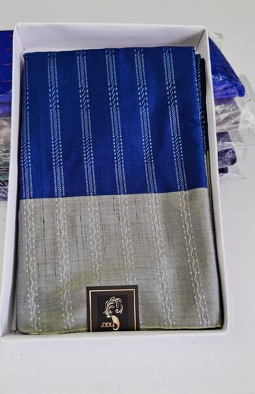 Dark Blue With Gray Arani Silk Saree