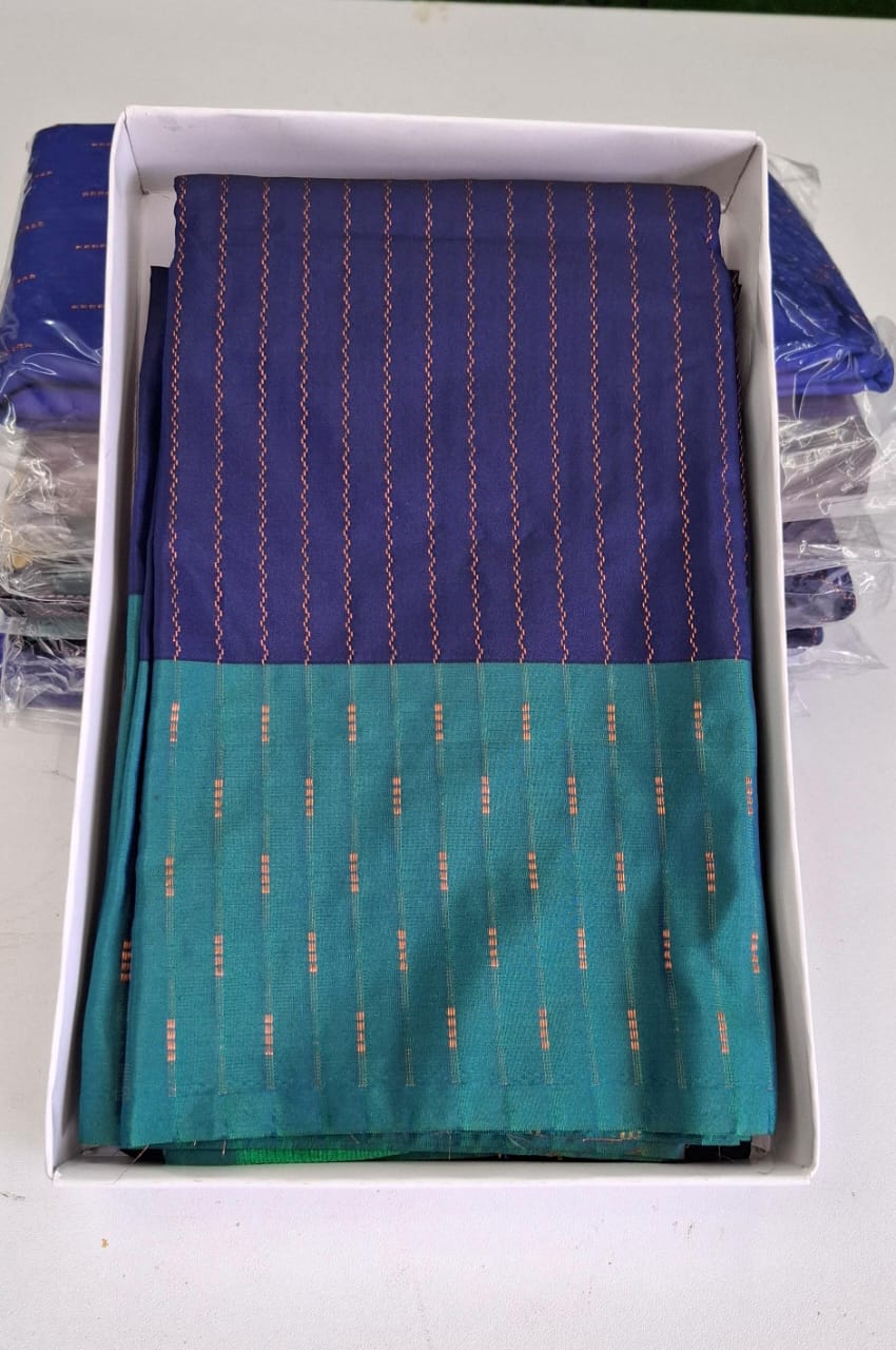 Dark Blue With Dark Green Arani Silk Saree