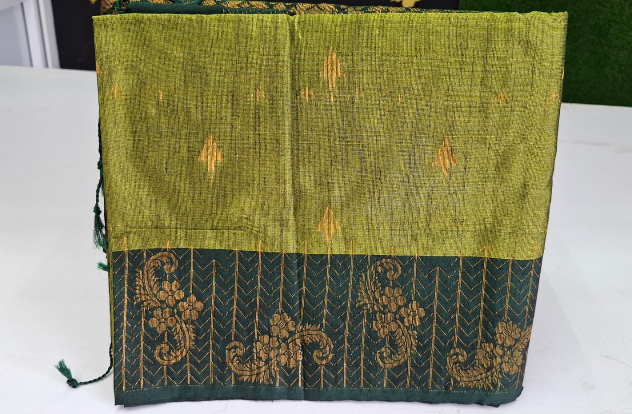 Lime Green With Deep Bottle Green Soft Silk saree