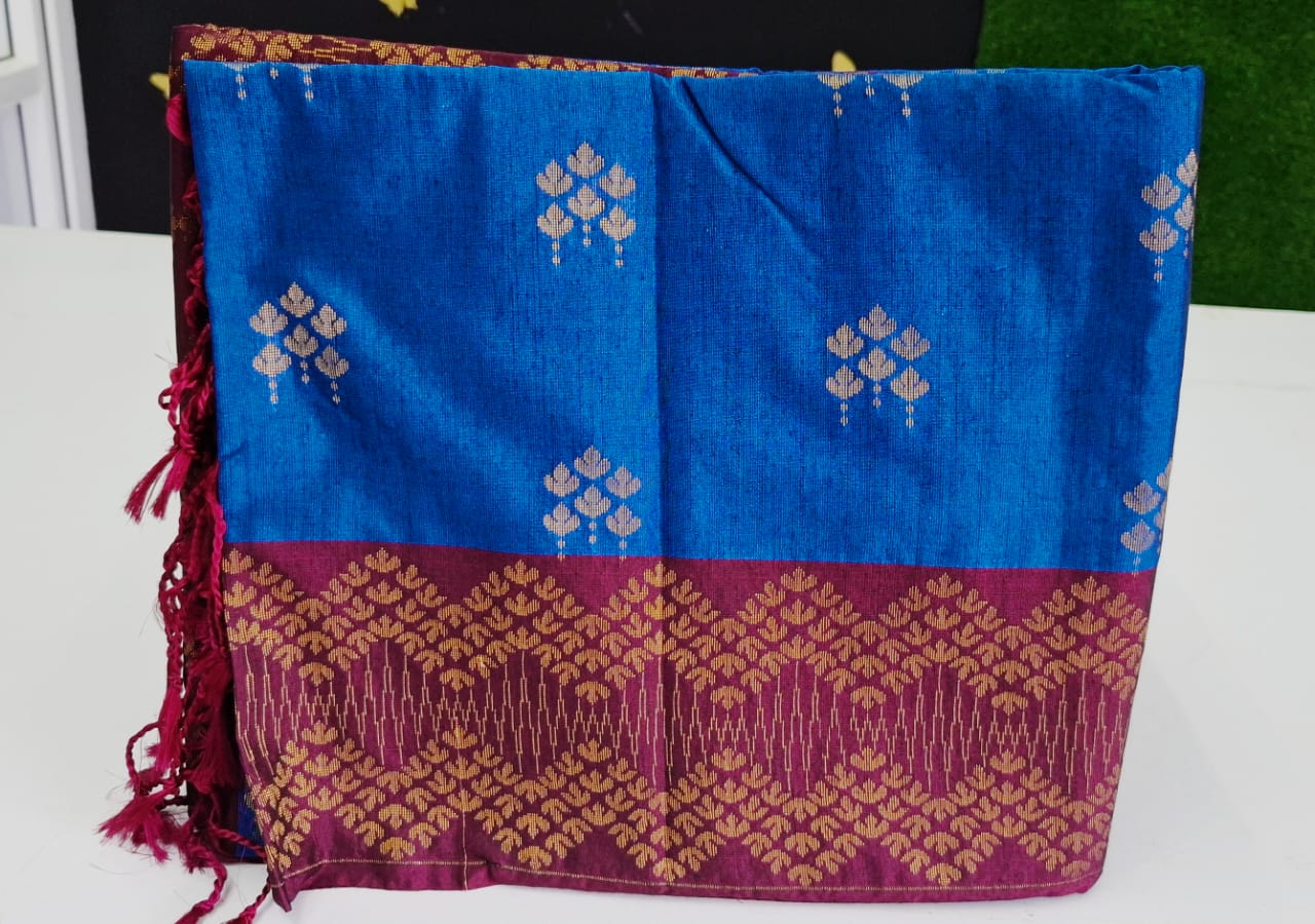 Royal Blue With Maroon Soft Silk Saree