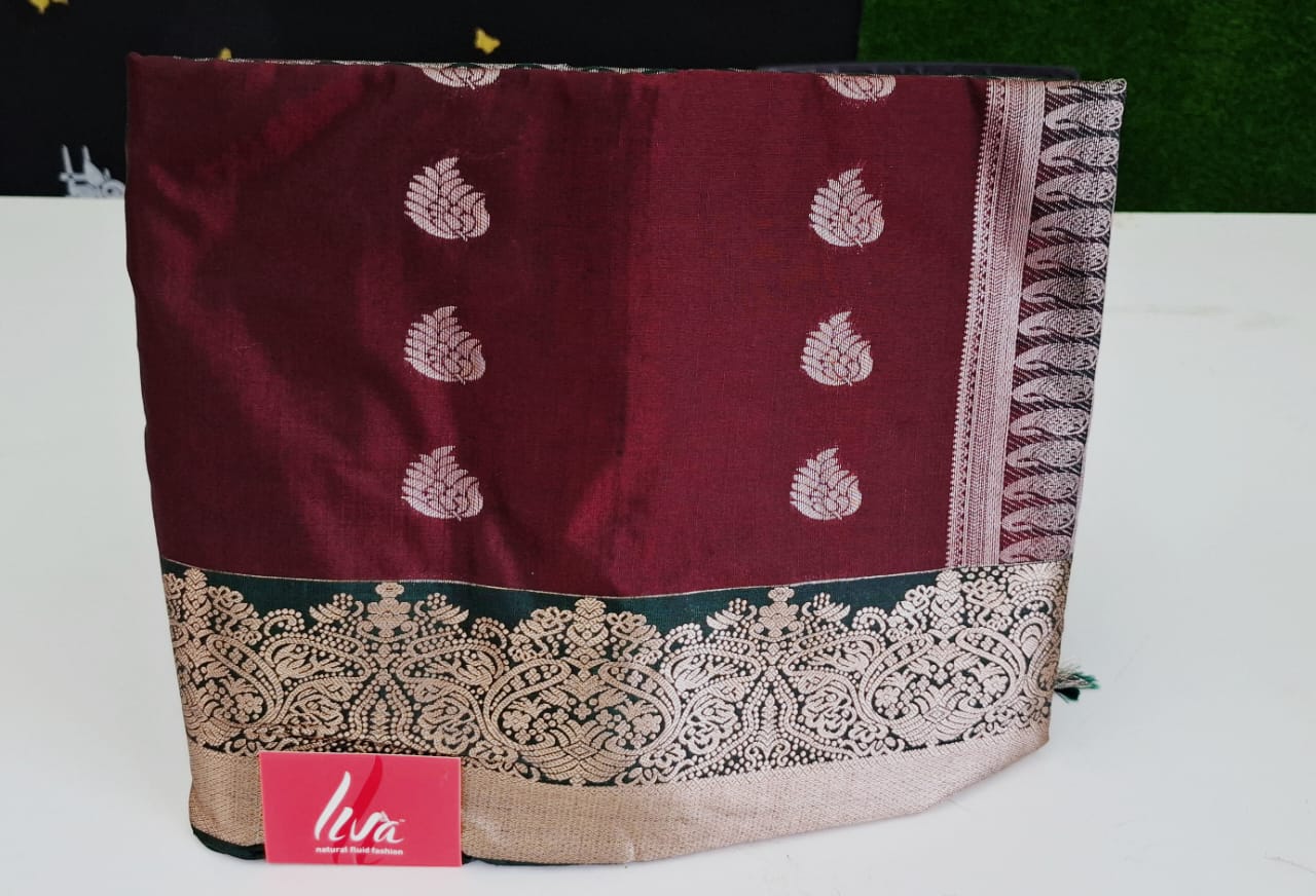 Wine Maroon With Dark gzreen Soft Silk Saree