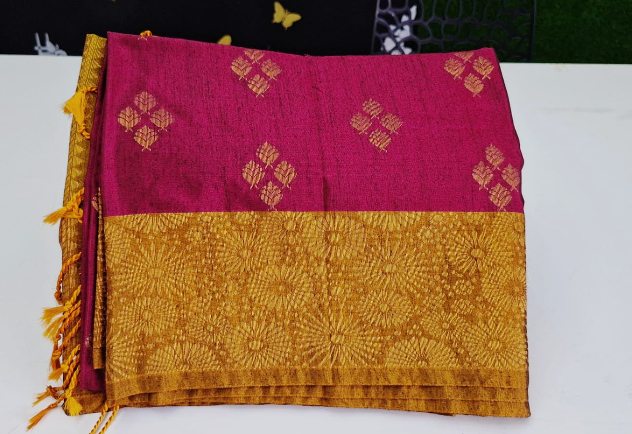Magenta Pink With Mustard Yellow Soft Silk Saree