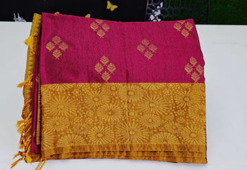 Magenta Pink With Mustard Yellow Soft Silk Saree