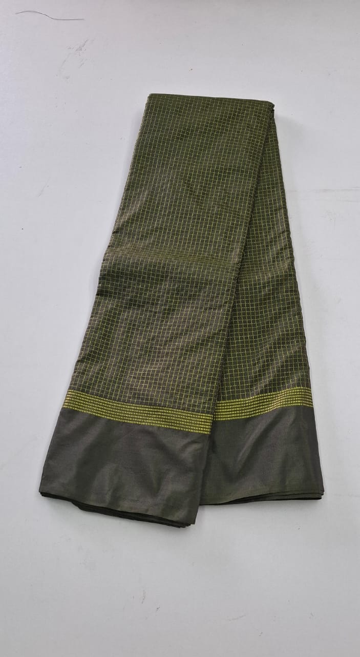 DARK GREEN COLOR SMALL CHECKED AARANI SILK SAREE