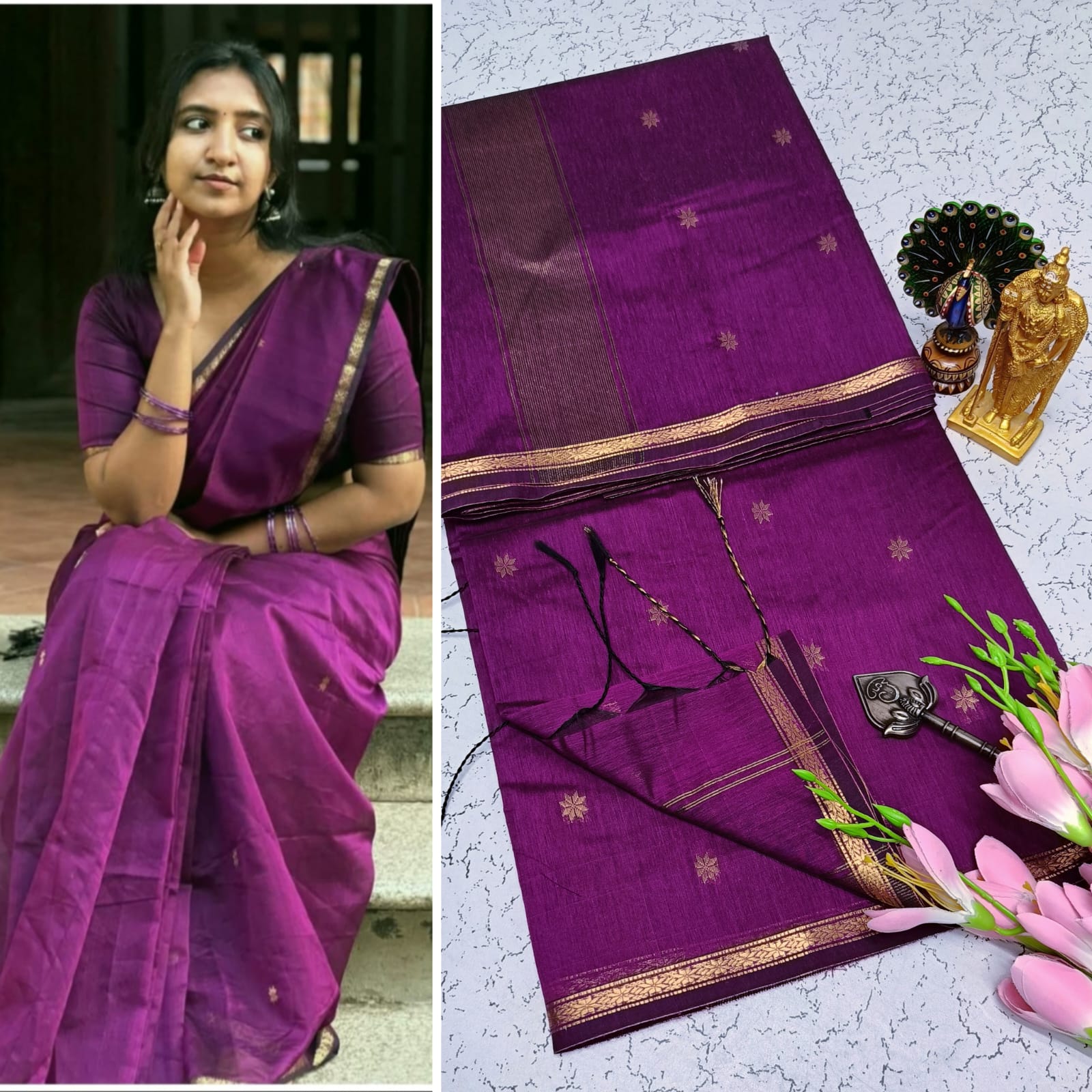 Violet Maheshwari Cotton Saree