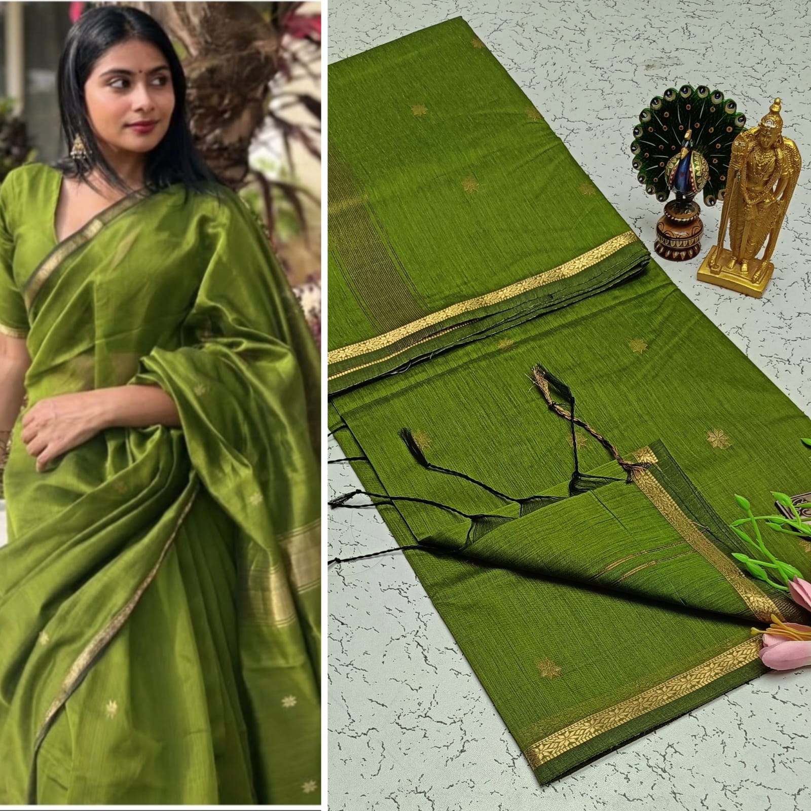 Green Maheshwari Cotton Saree