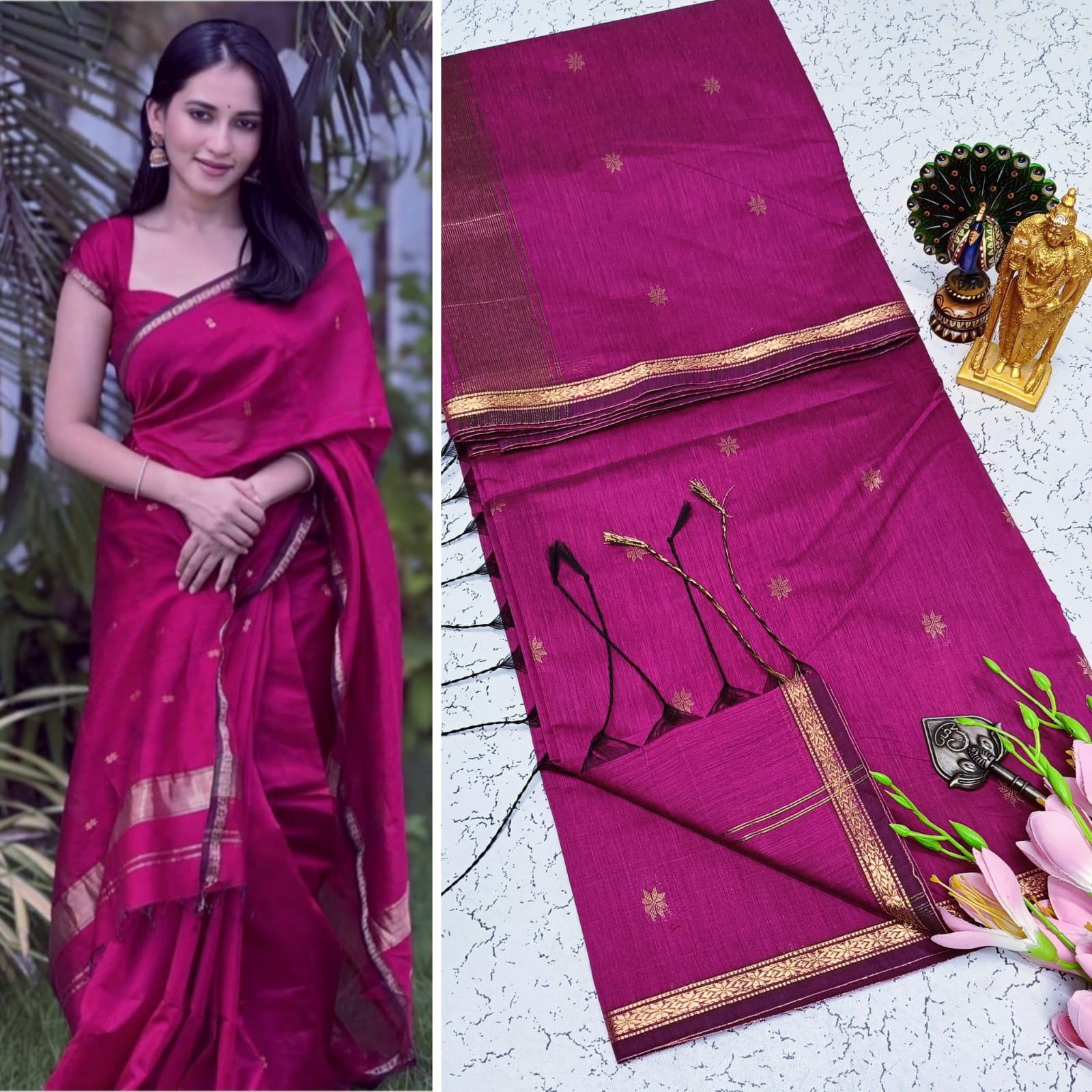 Pink Maheshwari Cotton Saree