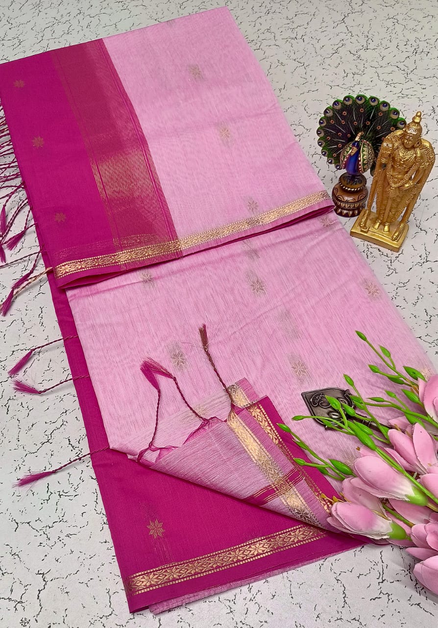 Baby Pink With Dark Pink Maheshwari Cotton Saree