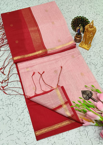 Light Orange With Red Maheshwari Cotton Saree