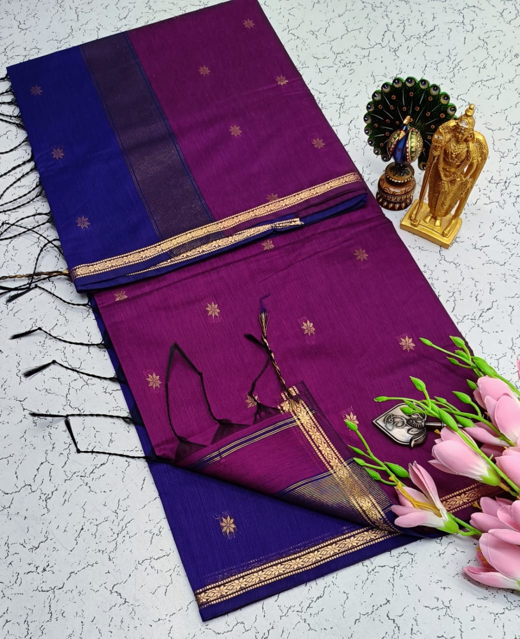 Violet With Blue Maheshwari Cotton Saree