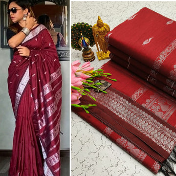 RED COLOR WITH SILVER BORDER KALYANI COTTON SAREE