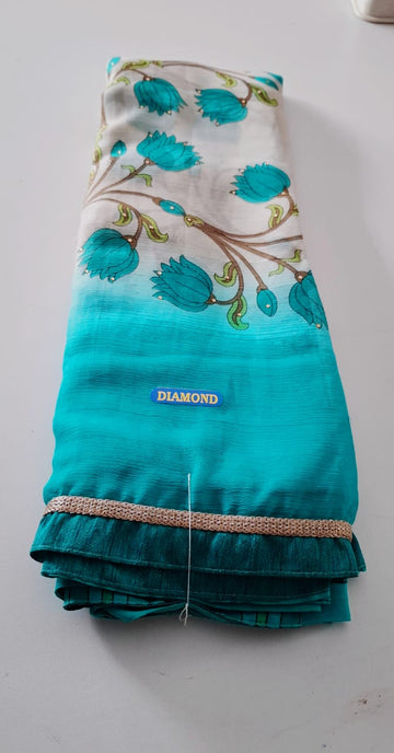 White With Sky Blue Punam Saree