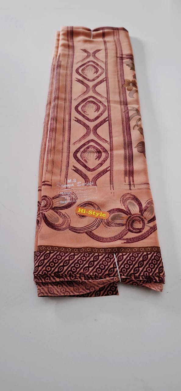 Light Orange With Dark Brown Punam Saree