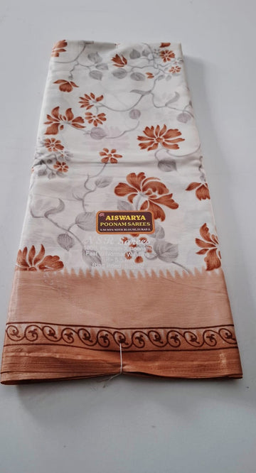 White With Brown Punam Saree