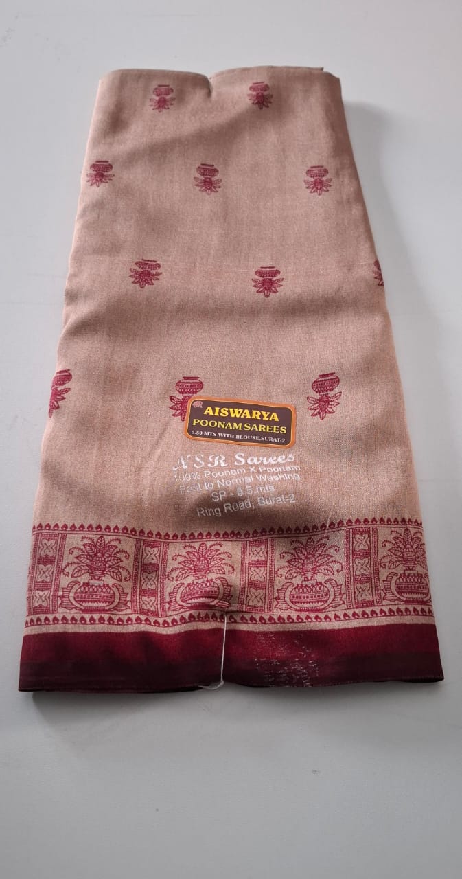 Cream With Maroon Punam saree