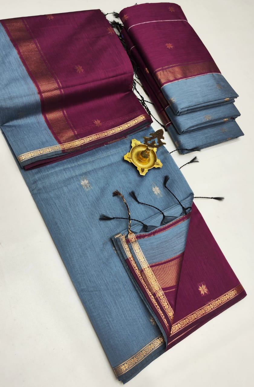 Grey With Violet Maheshwari Cotton Saree
