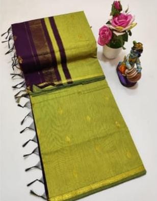 Green With Brown Maheshwari Cotton saree