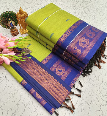 Green With Blue Kalyani Cotton Saree