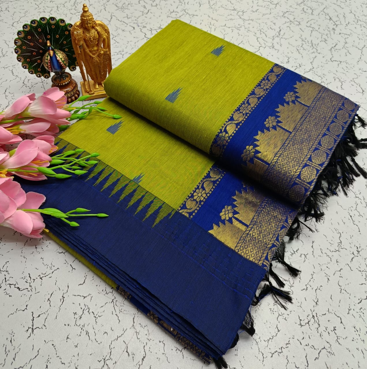 Green With Dark Blue Kalyani Cotton Saree