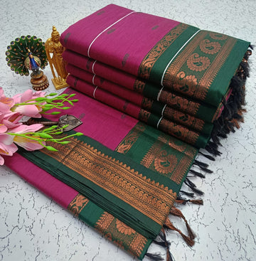 Pink With Green Kalyani Cotton Saree