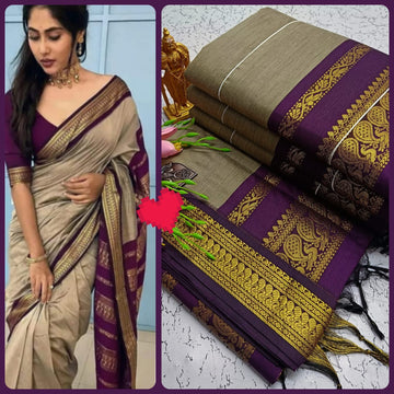 Grey With Violet Kalyani Cotton Saree
