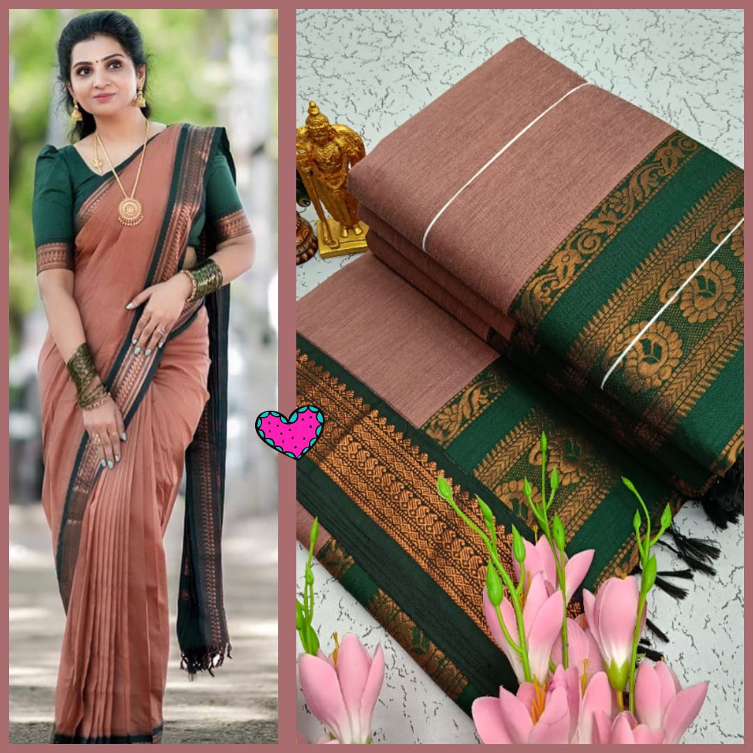 Brown With Green Kalyani Cotton Saree