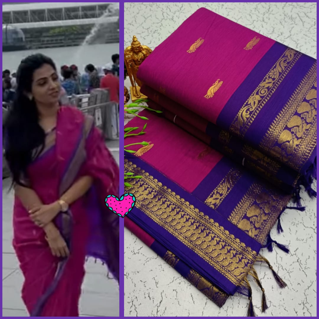 Pink With Blue Kalyani Cotton Saree