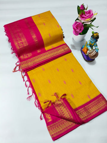 Yellow With Pink Kalyani Cotton Saree