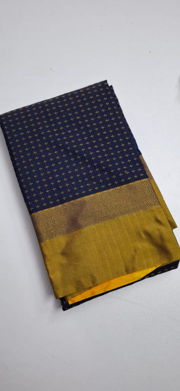 Dakr Blue With Golden Arani Pluse Silk Saree