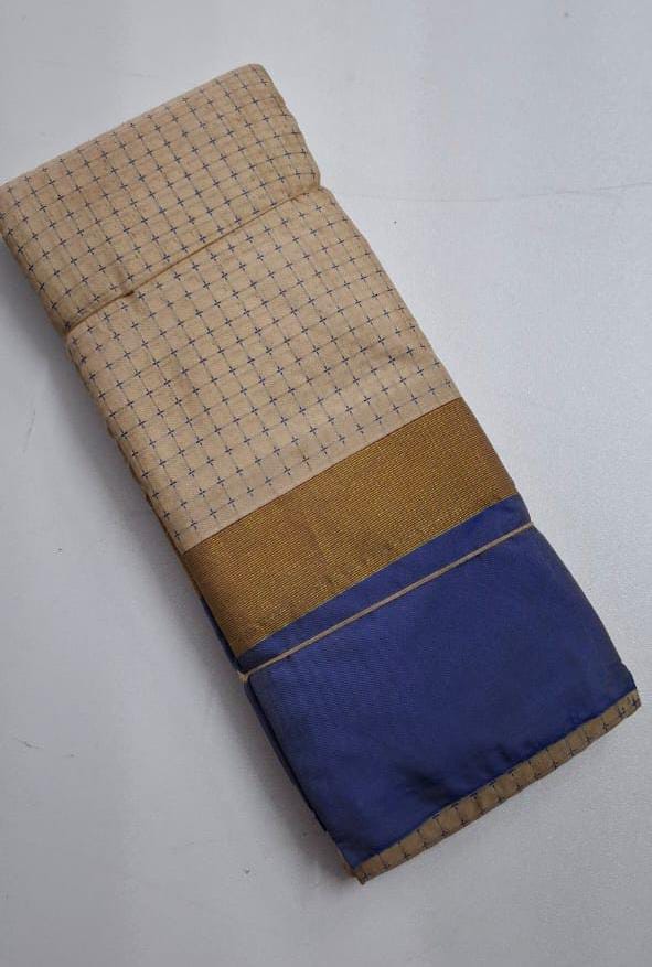Cream With Blue Arani Pluse Silk Saree