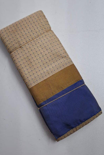 Cream With Blue Arani Pluse Silk Saree