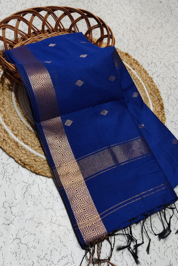 ROYAL BLUE COLOR NAYANTHARA-INSPIRED MAHESWARI COTTON SAREE